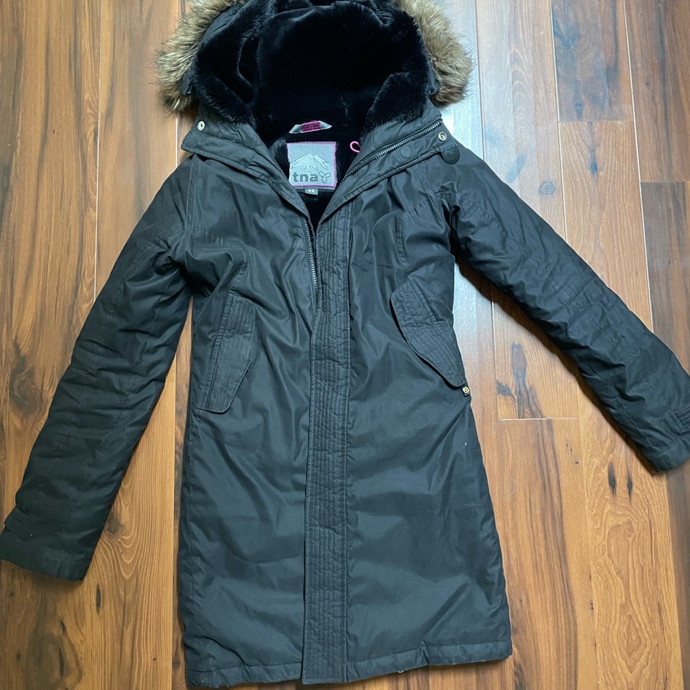 TNA Black Parka with Faux Fur Trim